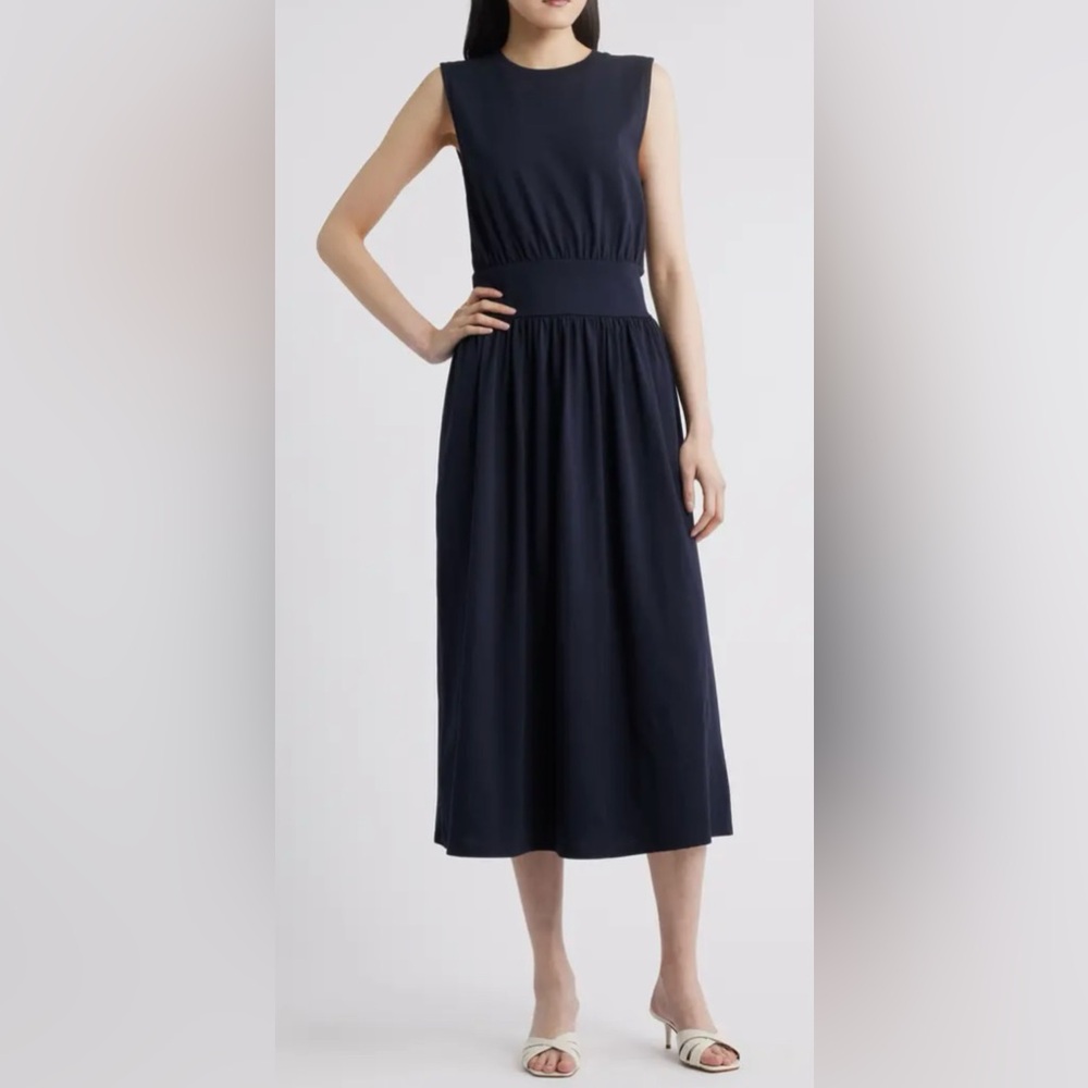 New FRAME Organic Cotton Midi or Maxi Jersey Dress in Navy Blue XS